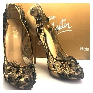 Vintage Christian Louboutin Lace and Jewel Pumps
